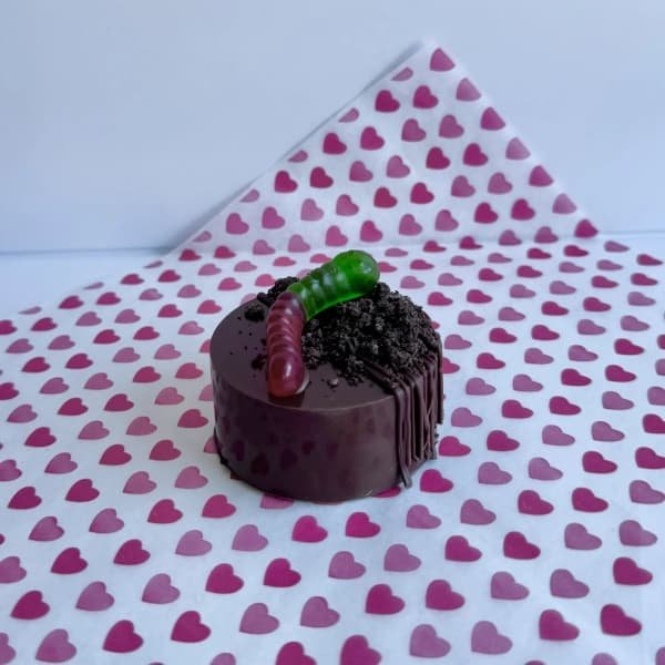 Dirt & Worms - rich chocolate cake layered with crushed cookie dirt